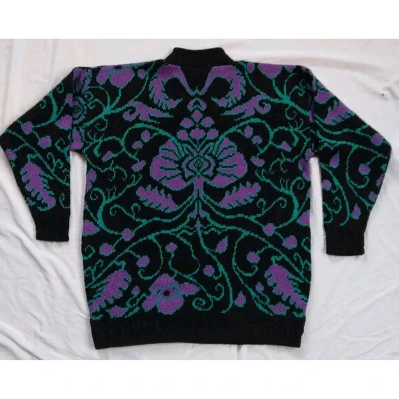 Vintage Carriage Court Sweater Black Purple Blue Scroll Retro Women's Large - Picture 9 of 12